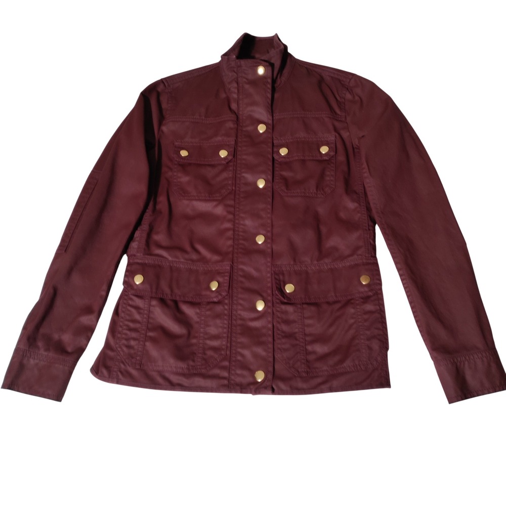 J.Crew Womens XXS Burgundy Cotton Field Jacket Gold Snap Utility Coat